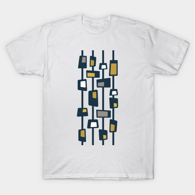 Mid Century Funky Blocks in Navy, Grey, Mustard Yellow and White T-Shirt by tramasdesign